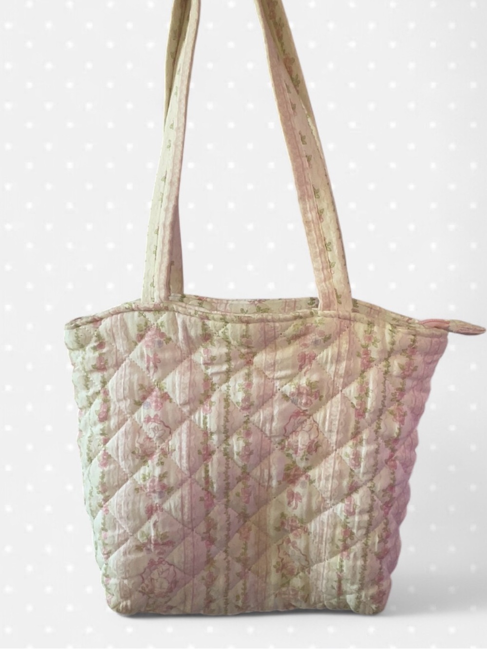 Quilted Floral Tote Bag in Pale Pink and Cream
